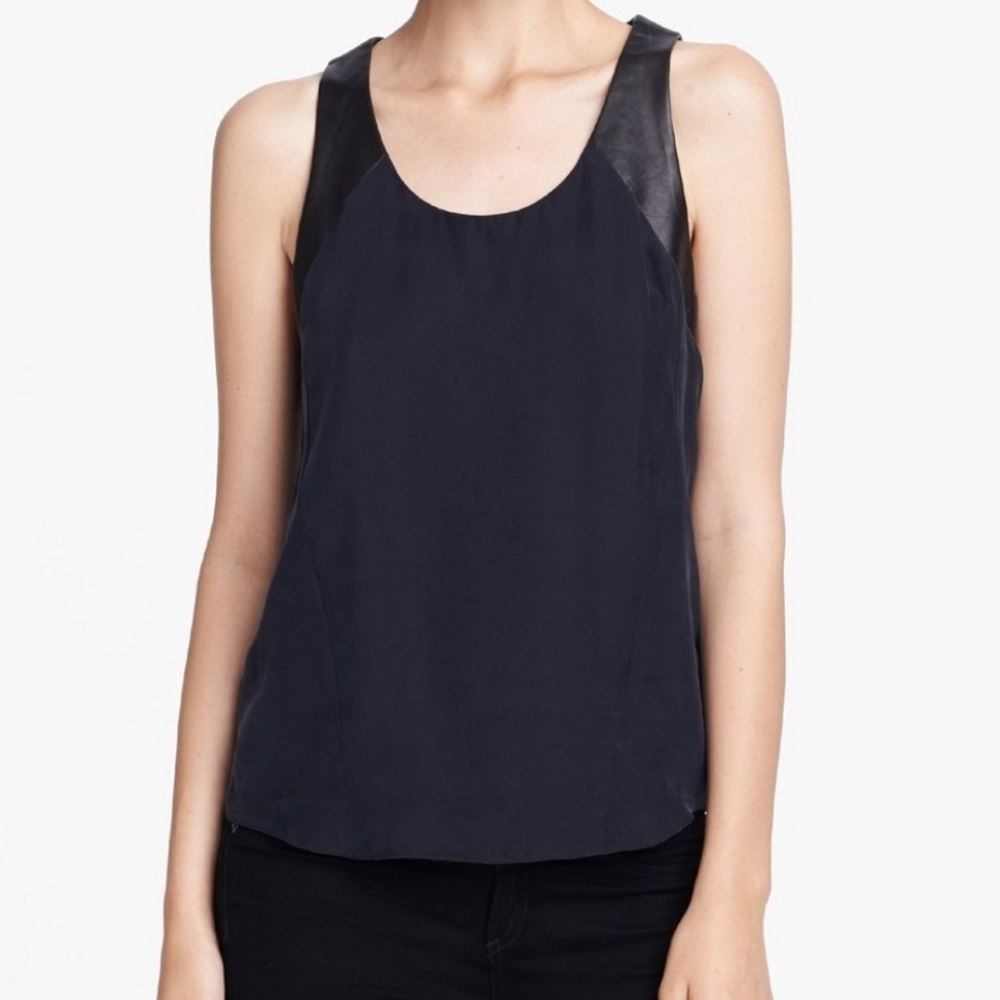 Rag & Bone Womens Leather Shoulders Silk "Jade" Tank Top Black Sz XS